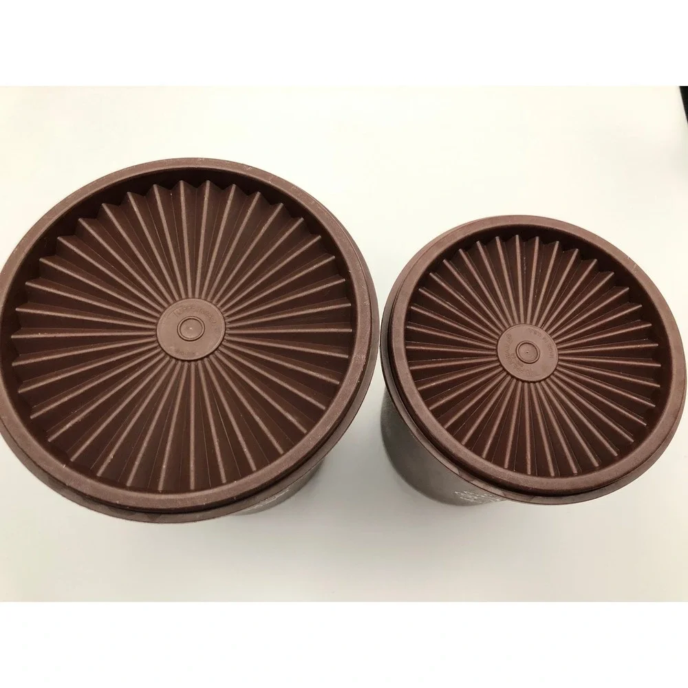 Vintage 70s Tupperware Servalier Brown Canisters COFFEE Starburst 809-14 & 811-3